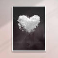 Heart-shaped cloud art print on a black background with a white frame.