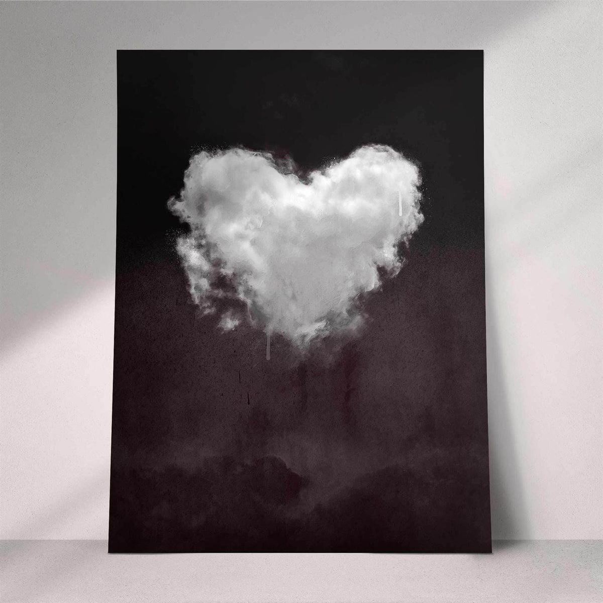 Heart-shaped cloud on a black background - print only