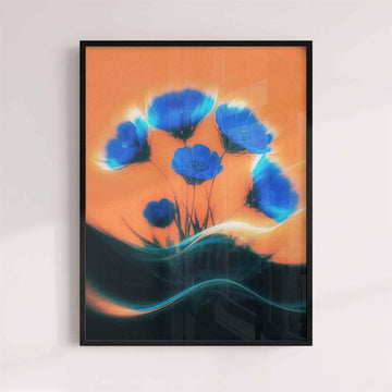 Blue Orange Blurry Flower Wall Art