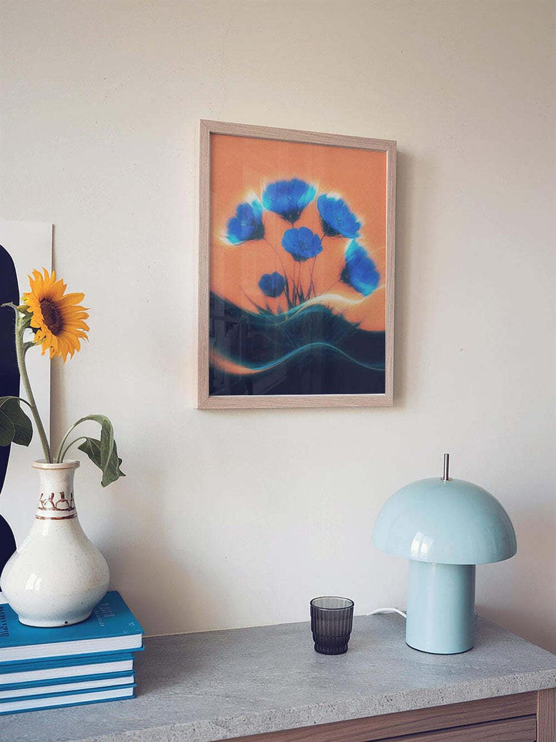 Blue Orange Blurry Flower Wall Art