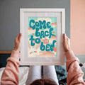 Come Back To Bed retro typography framed print ? cute romantic pastel wall art by Afterhours Gallery