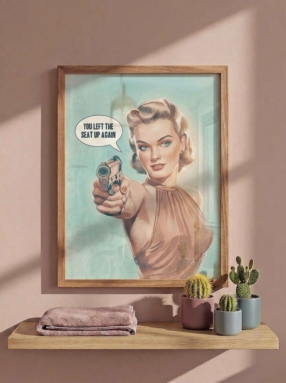Funny Bathroom Wall Art – You Left The Seat Up Retro Toilet Print