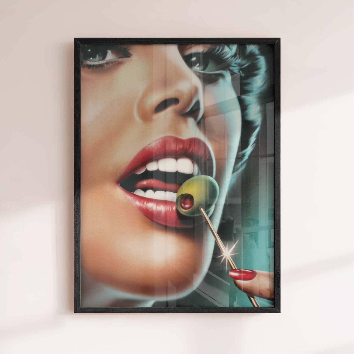 Dirty Martini Olive framed print black  - Afterhours Gallery