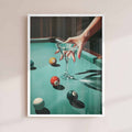 Retro Pool Table Wall Art, Martini Cocktail Poster, Bar Cart Decor, Vintage Glam white frame print