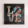 Graffiti Love print in an oak wood frame with colourful graffiti typography and rich urban textures