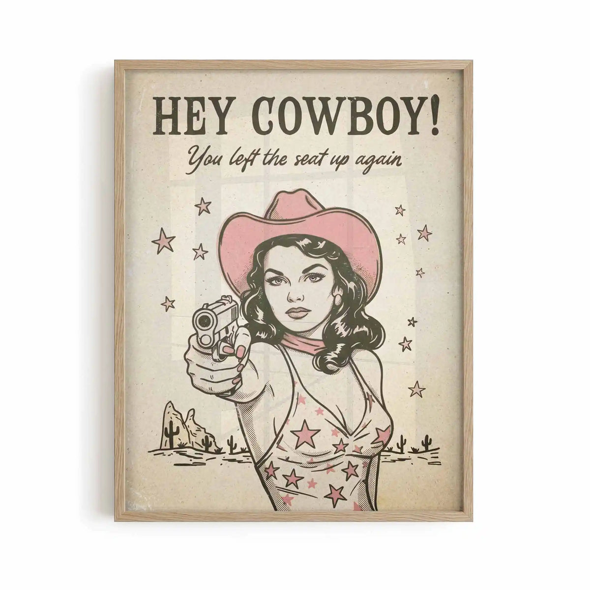 Western bathroom wall art vintage pinup cowgirl poster