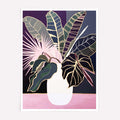 Indigo & pink botanical art print on a white background with print only