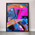 Neon abstract geometric jungle art canvas in black frame