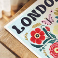 Detail close-up of colourful floral artwork