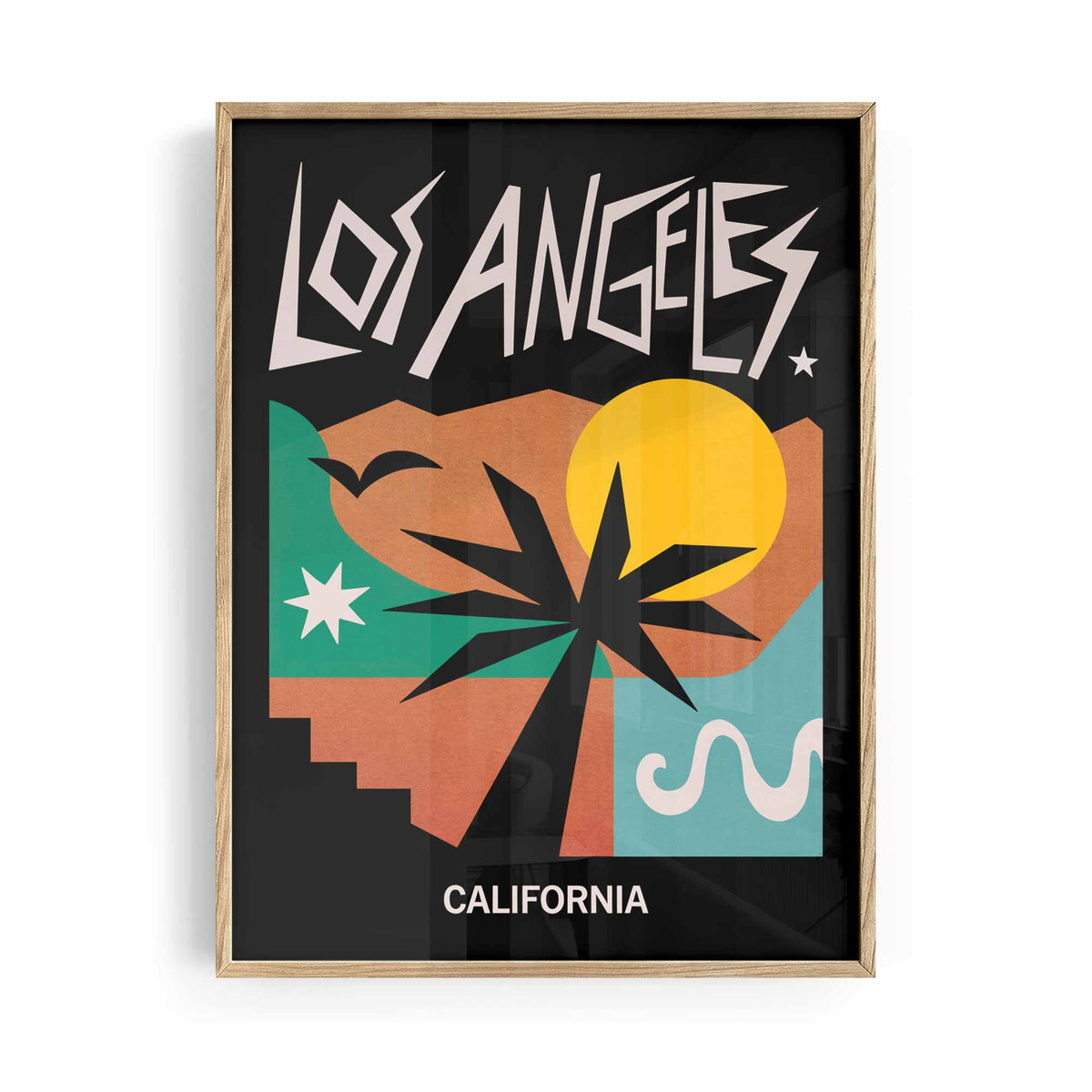 los angeles travel framed print featuring retro california aesthetic for modern living room wall decor