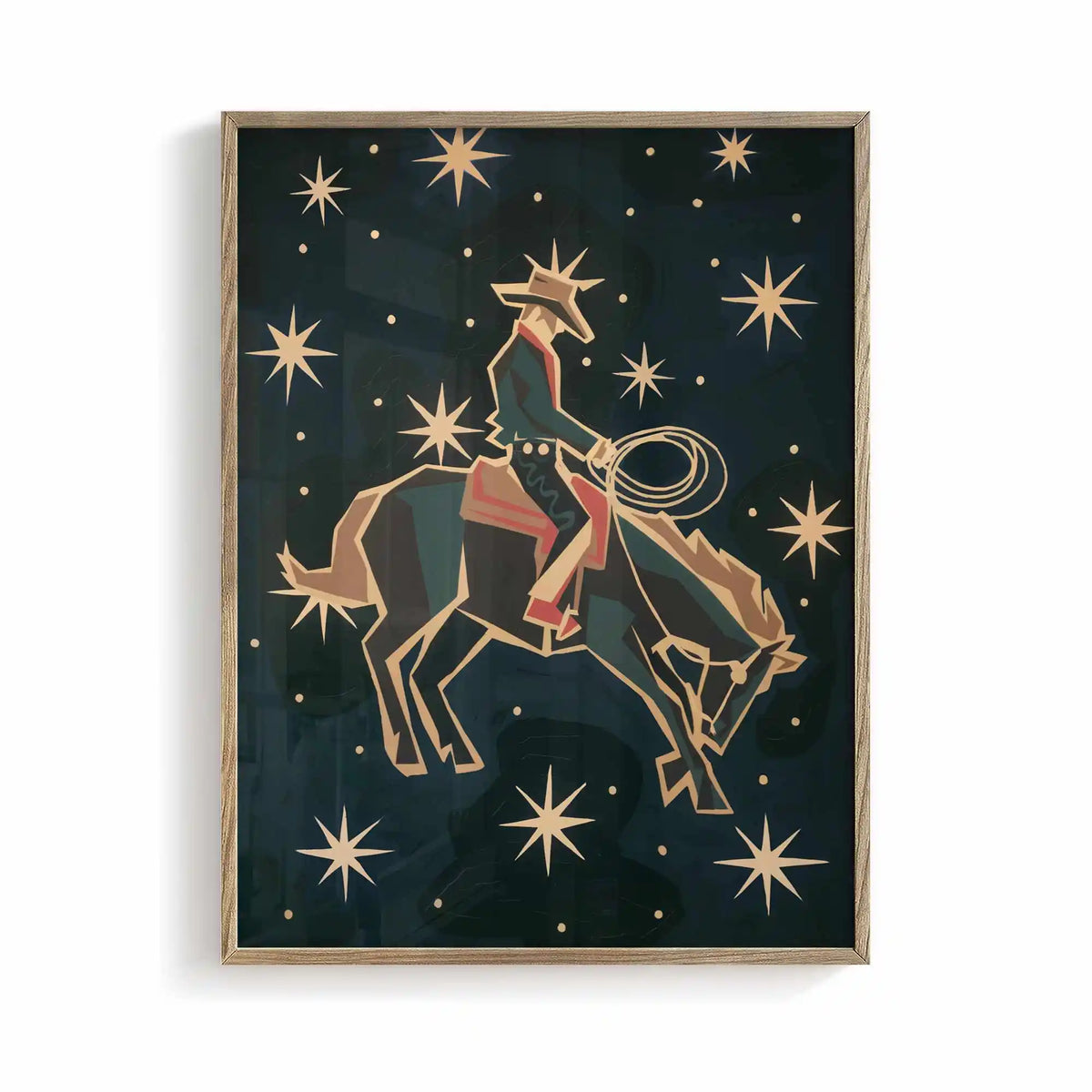 Modern cowboy wall decor with glowing desert night sky