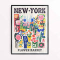 Framed New York flower art in black frame