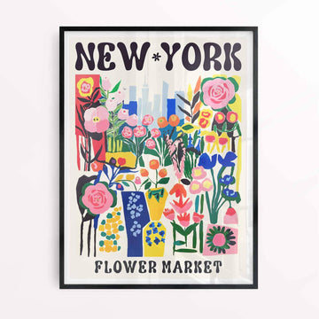 Framed New York flower art in black frame