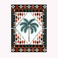 Boho Moroccan palm tree print with diamond border by Afterhours Gallery