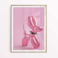 Pink Dog Balloon Poster framed in oak frame