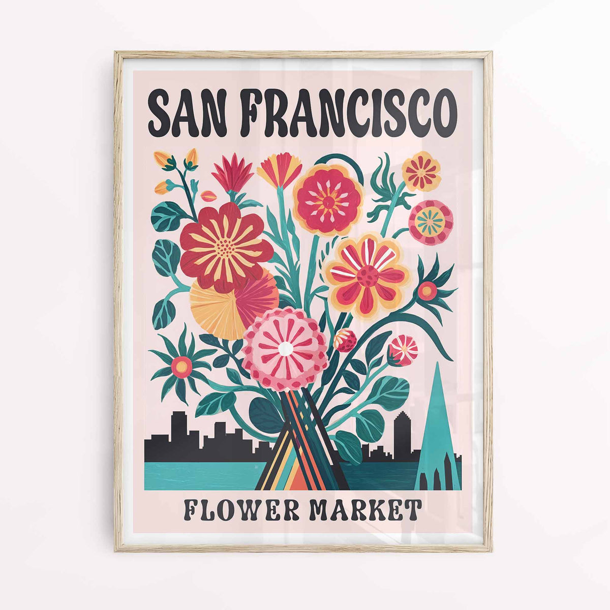 Oak frame retro travel flower print