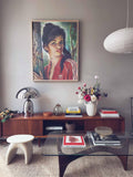 Tina in 3 Stripes altered vintage portrait displayed in a mid-century modern living room with warm vintage styling | After Hours Gallery