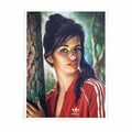 Tina in 3 Stripes altered vintage portrait wall art inspired by mid-century glamour in crimson red, forest green and warm neutral tones | After Hours Gallery