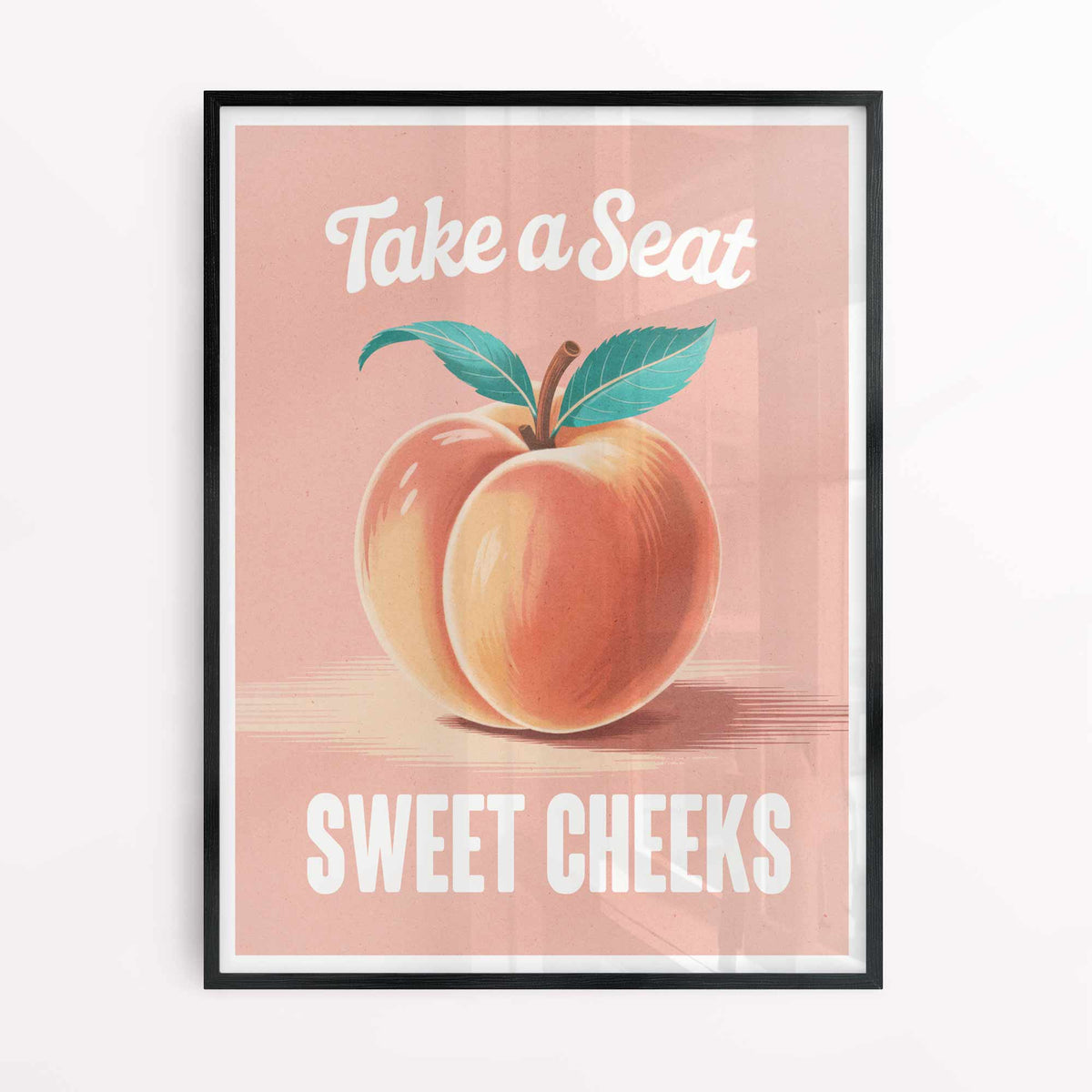 Framed humorous guest bathroom print with cheeky quote