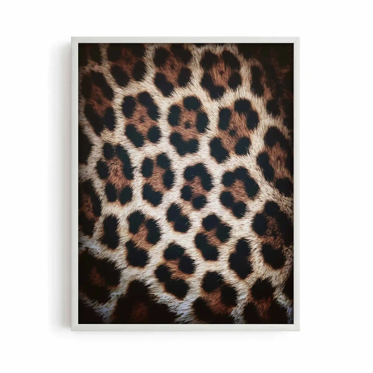 Leopard white framed animal print poster for contemporary dressing room décor | After Hours Gallery