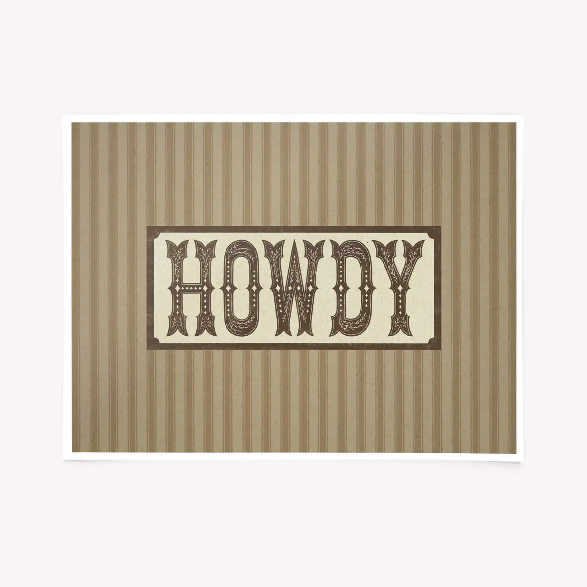 Vintage-inspired western typography wall art featuring ornate cowboy lettering and rustic Americana styling. Perfect for modern western interiors.