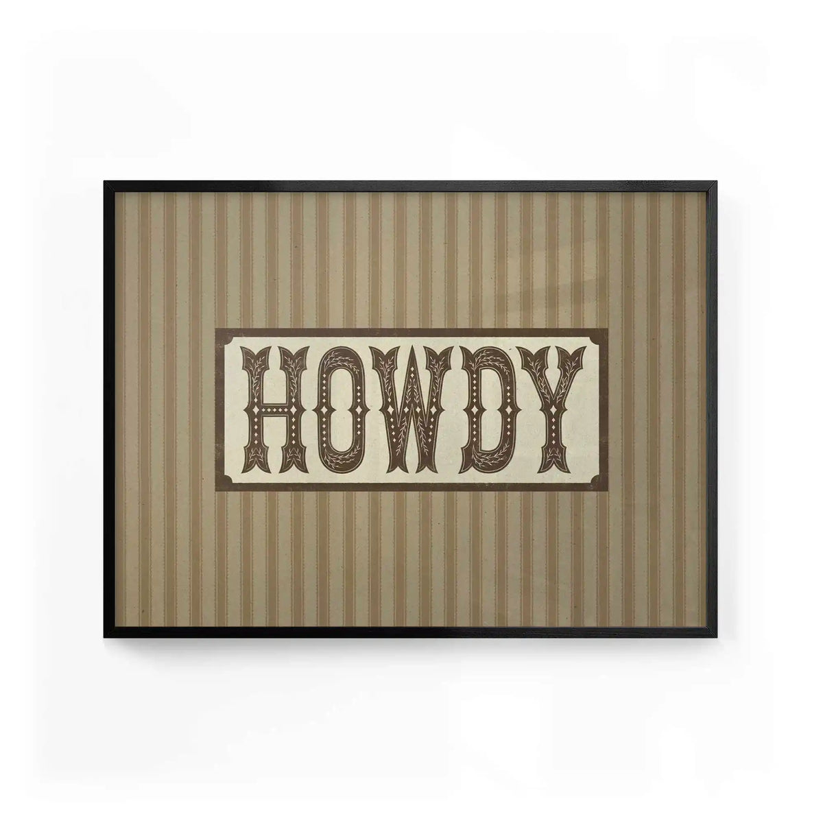 Howdy western typography wall art print with vintage cowboy lettering and rustic Americana design