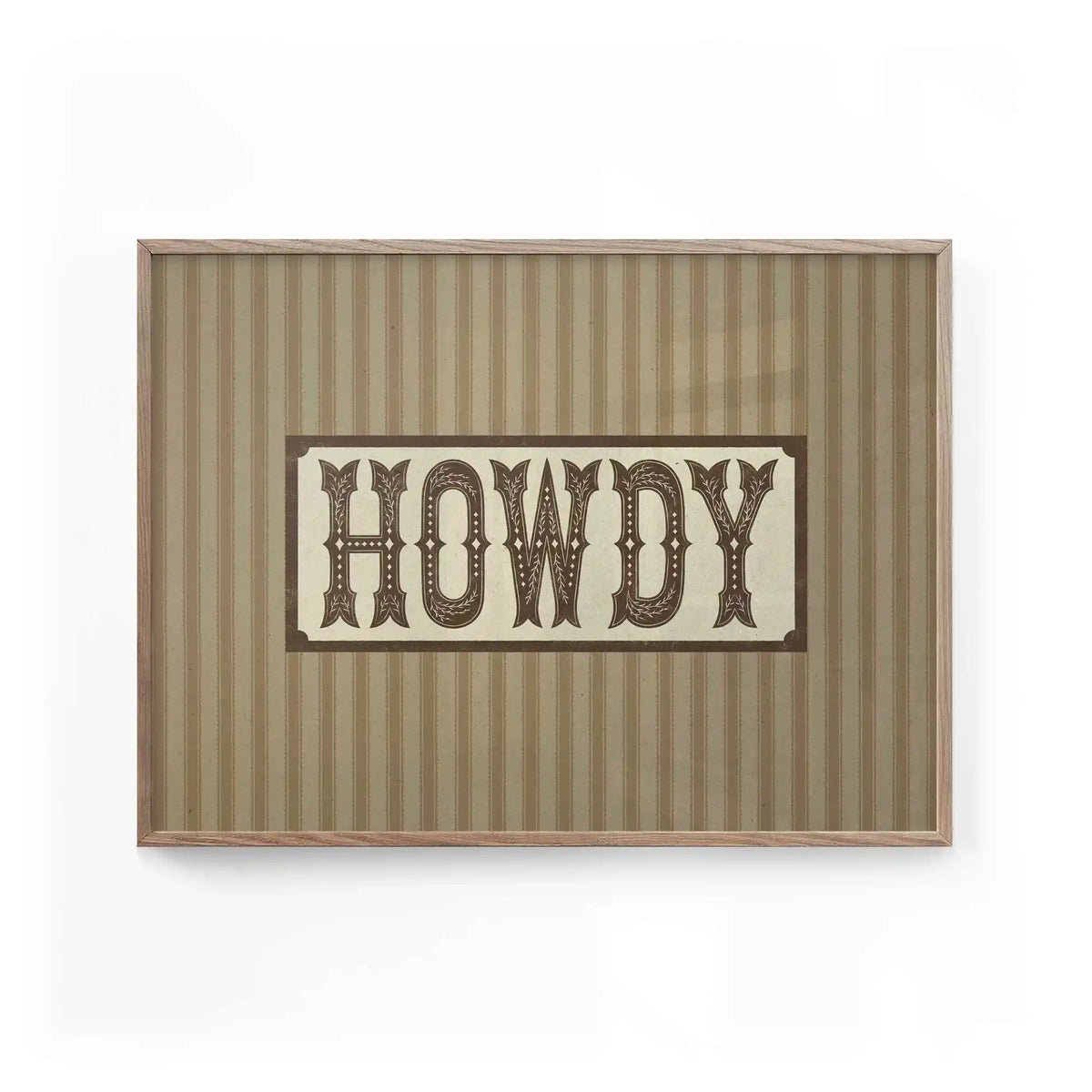 Howdy western typography wall art print with vintage cowboy lettering and rustic Americana design