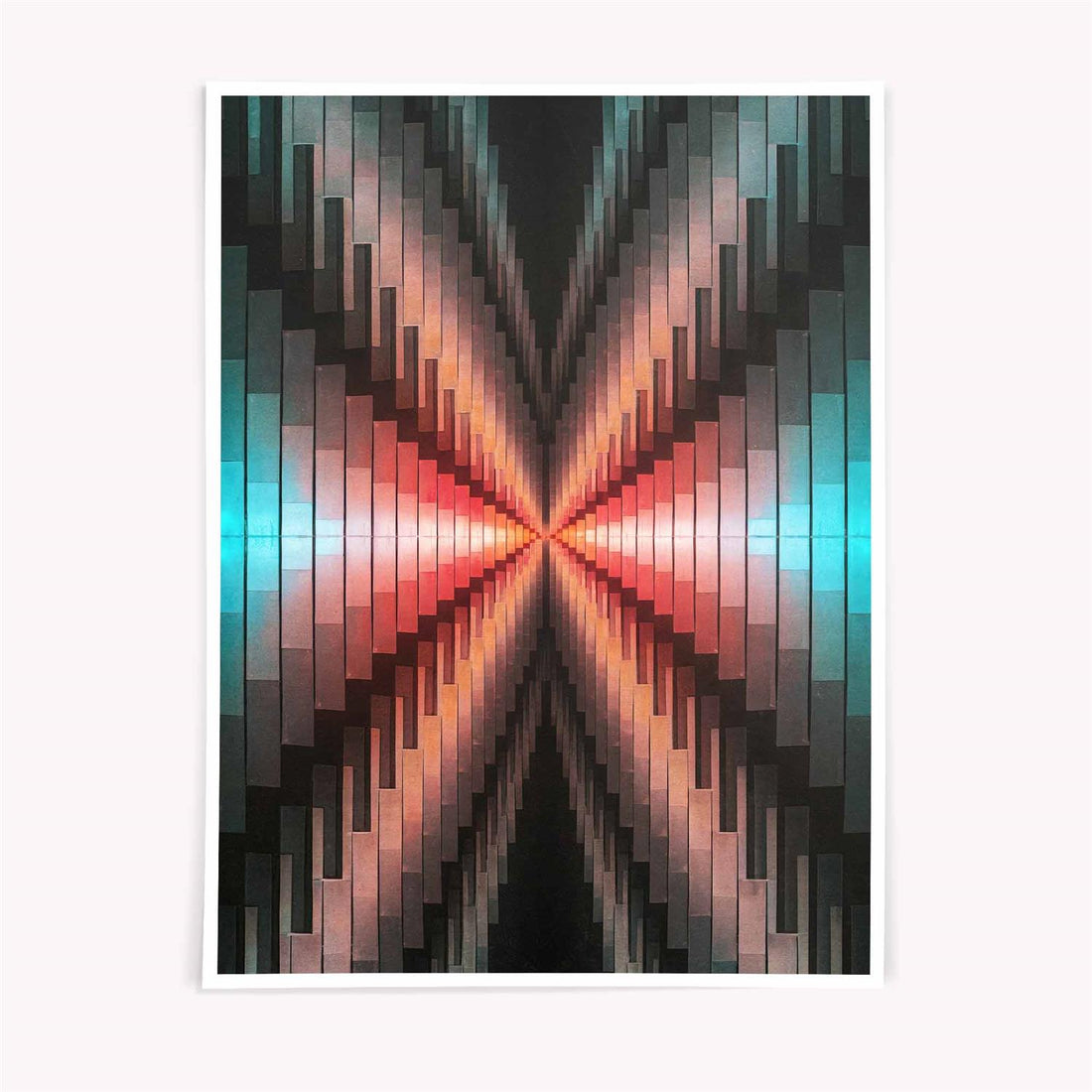 surreal abstract fractal art print featuring refracted light, symmetry, and colour convergence. Contemporary wall art for mod