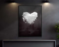 Heart-shaped cloud artwork on a dark wall with two lights illuminating the scene - dark frame