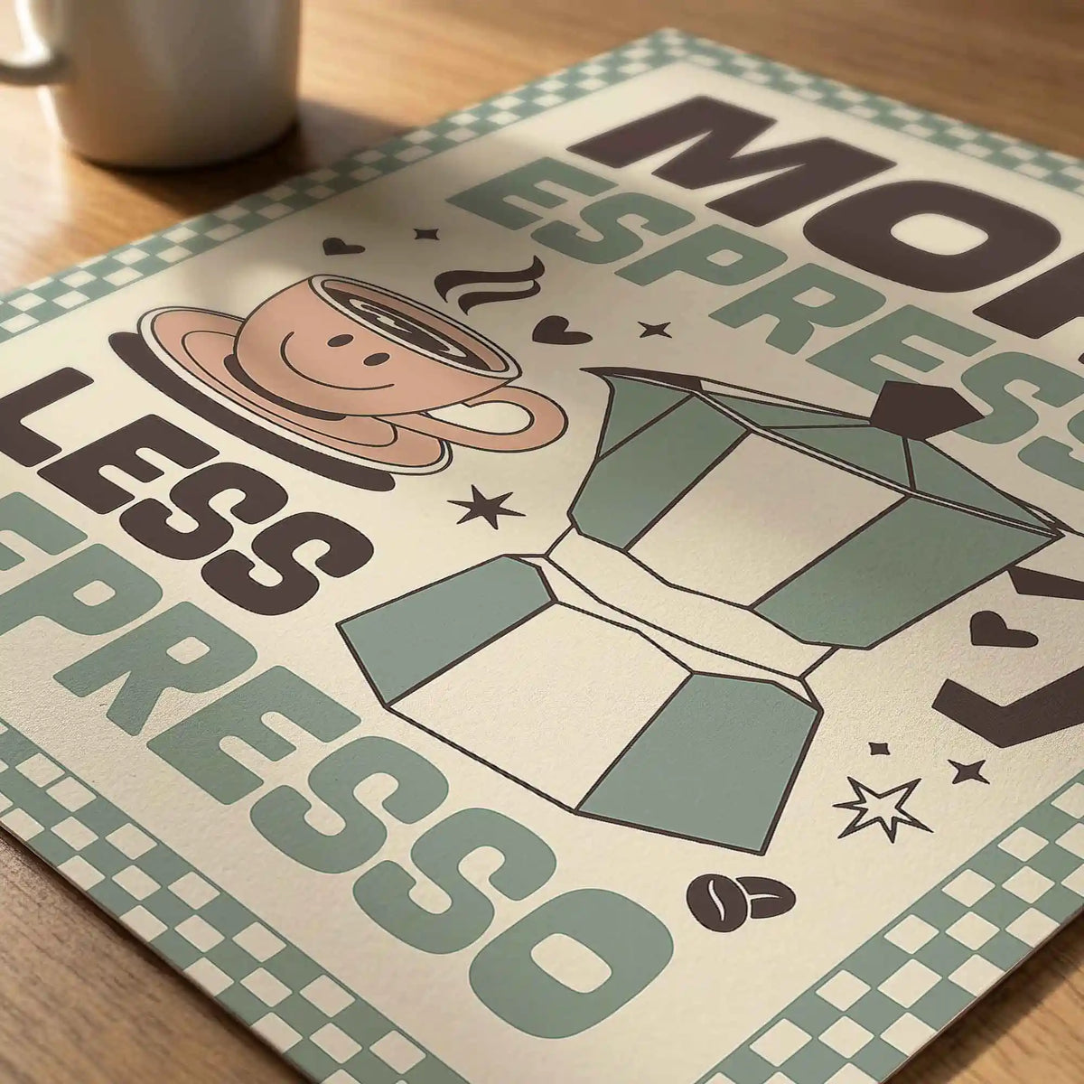 More Espresso Less Depresso brown and cream typography print detail by Afterhours Gallery