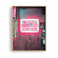 Nice People Dancing to Techno Music pink and black oak framed music wall art for mid century interiors by Afterhours Gallery