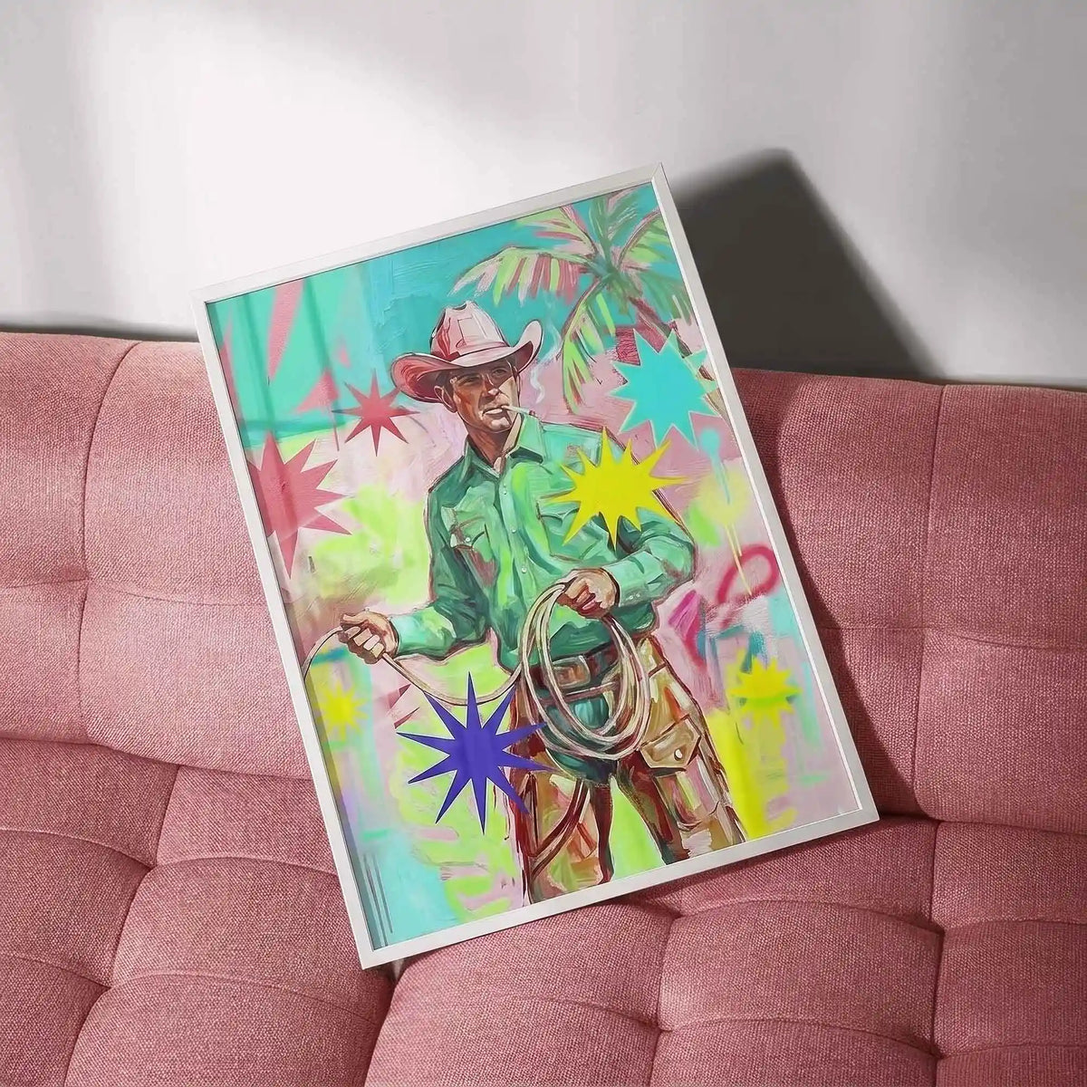 Gay cowboy pink green pop art western wall art 